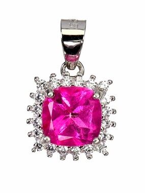 Stunning Natural Pink Topaz 1.15CT w/ Zircon Halo 14K Gold Pendant Necklace 18”
